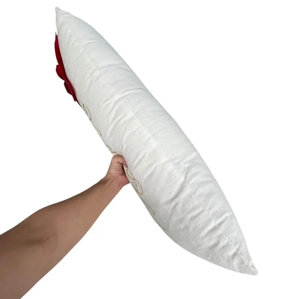 Pier 1 Happy Holidays Poinsettia Pillow Christmas Long White Rectangular READ